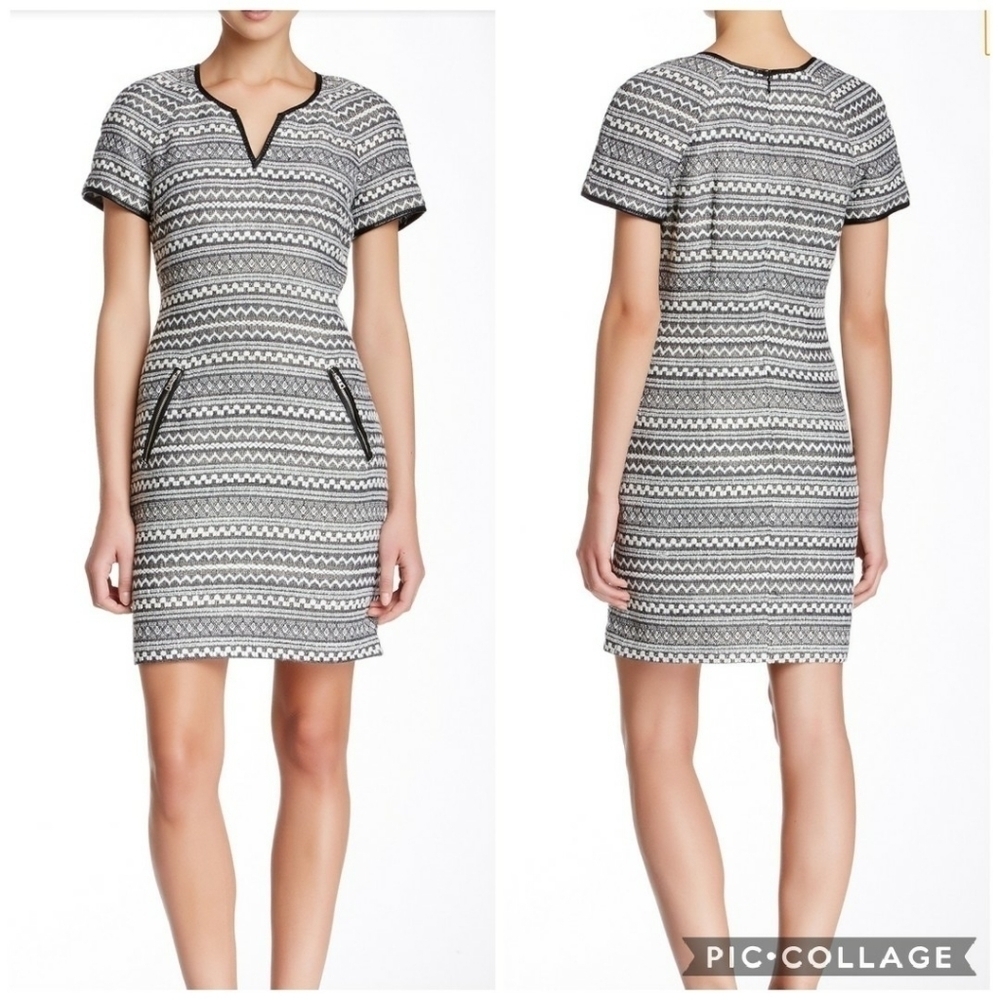 NWT Rebecca Taylor Tweed Sheath Knit Black White Dress